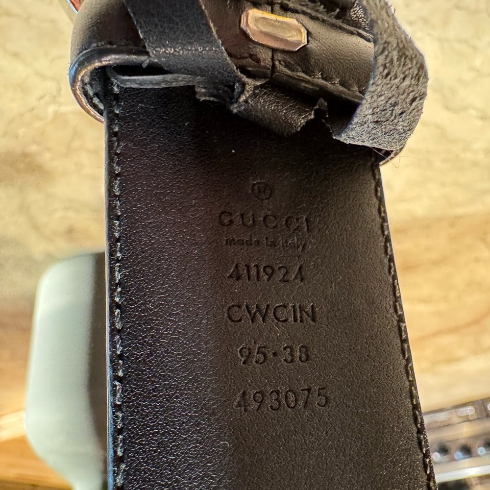Gucci Silver GG Black Leather Guccissima Belt 95/38 - Picture 6 of 14